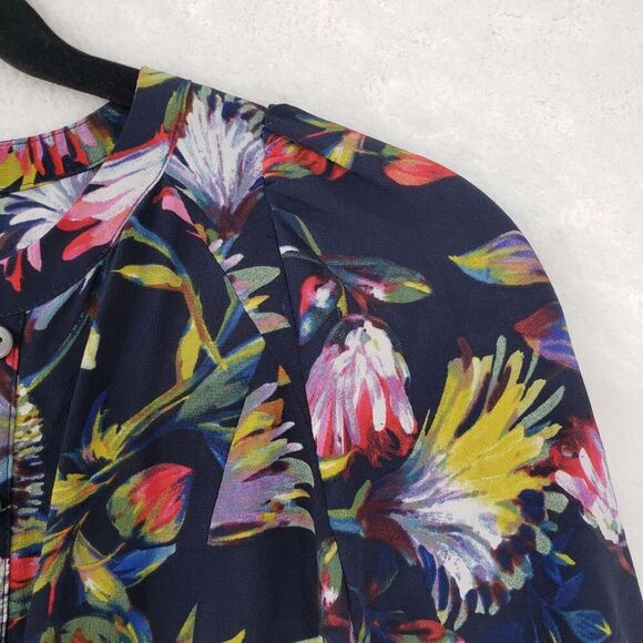 J Crew Shirt Womens XXS Petite Floral Silk Pleated Blouse Button Front K1823 - Picture 5 of 13